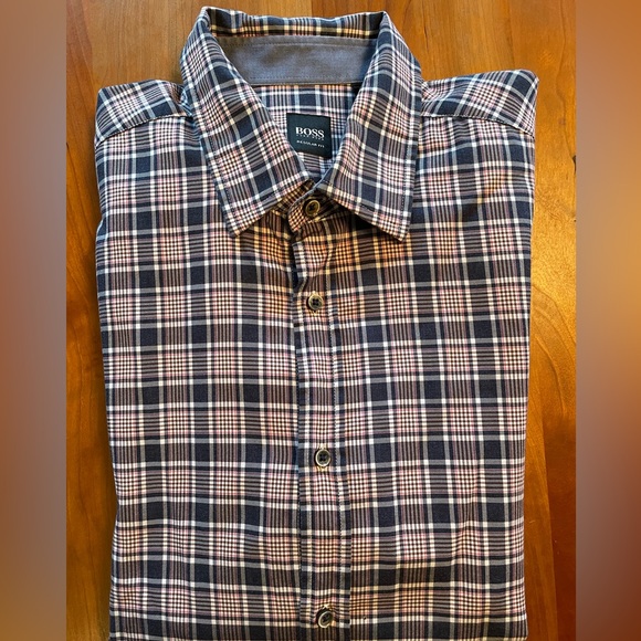 Hugo Boss - Long sleeve shirt - Navy, white, and maroon - Size L - Picture 2 of 5